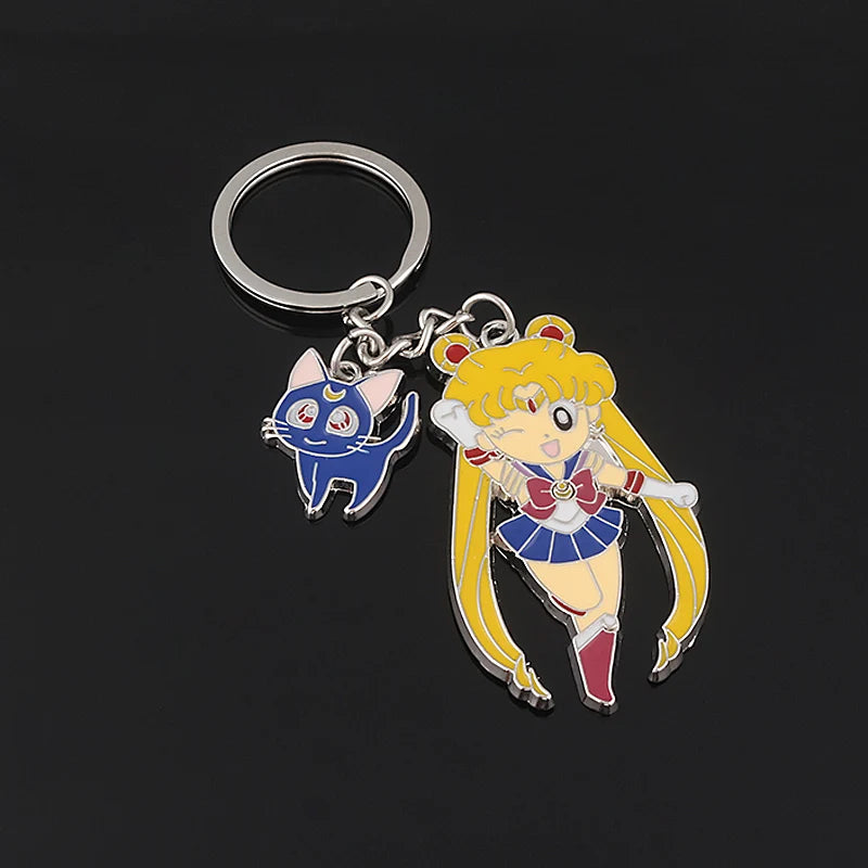 Anime Star Moon Metal Keychain Usagi Luna Cat Sailormoon Props Key Chain Pendant