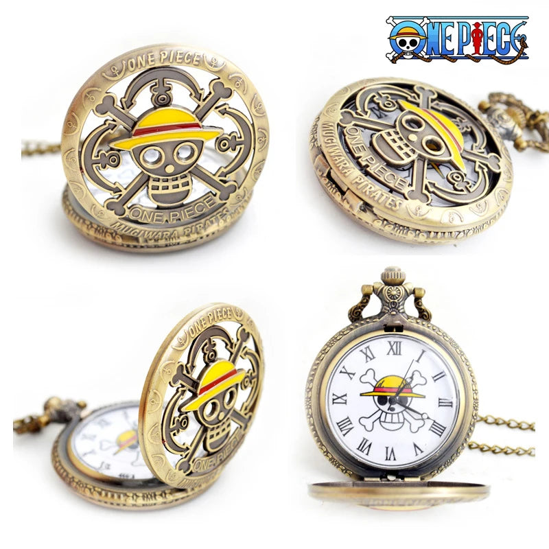 One Piece Anime Pocket Watch Dragon Ball Naruto Retro Flip Pocket Watch Necklace Pendant