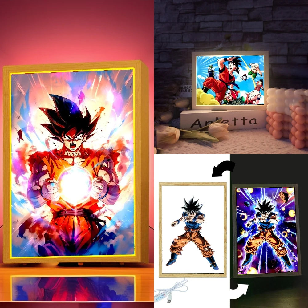 Anime Figure Dragon Ball  Light Painting Photo Frame Goku Vegeta Led Night Light