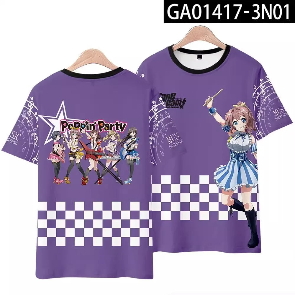 Anime BanG Dream! Poppin'Party Print T shirts Fashion