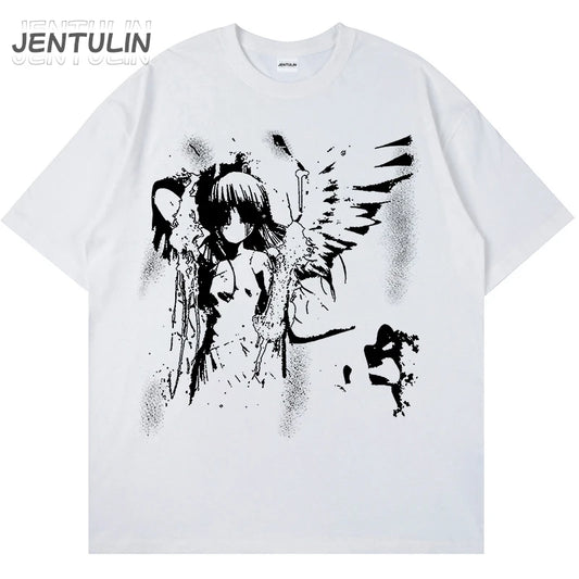 Harajuku Goth Men Japanese Anime Tshirt Angel Wings Graphic T-Shirt