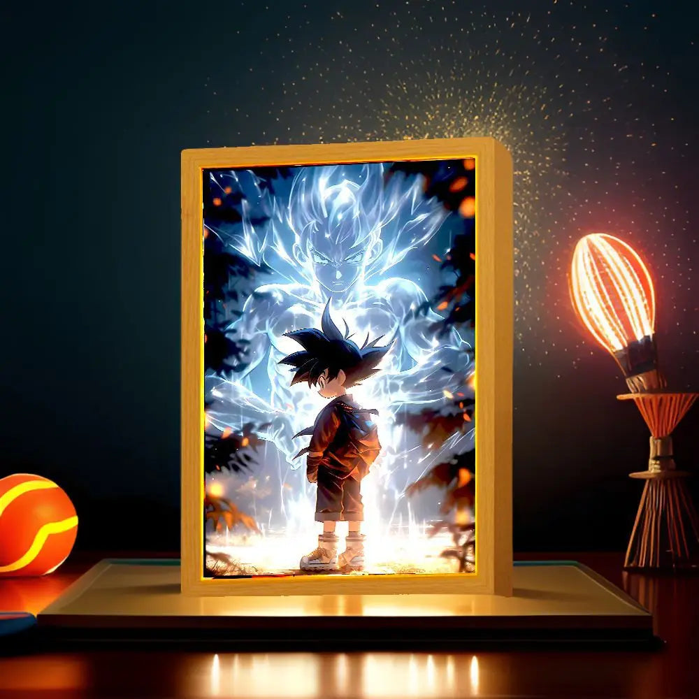 Anime Figure Light Painting Photo Frame Dragon Ball Z Goku Led Night Light Lamp Bedside Table Decorate