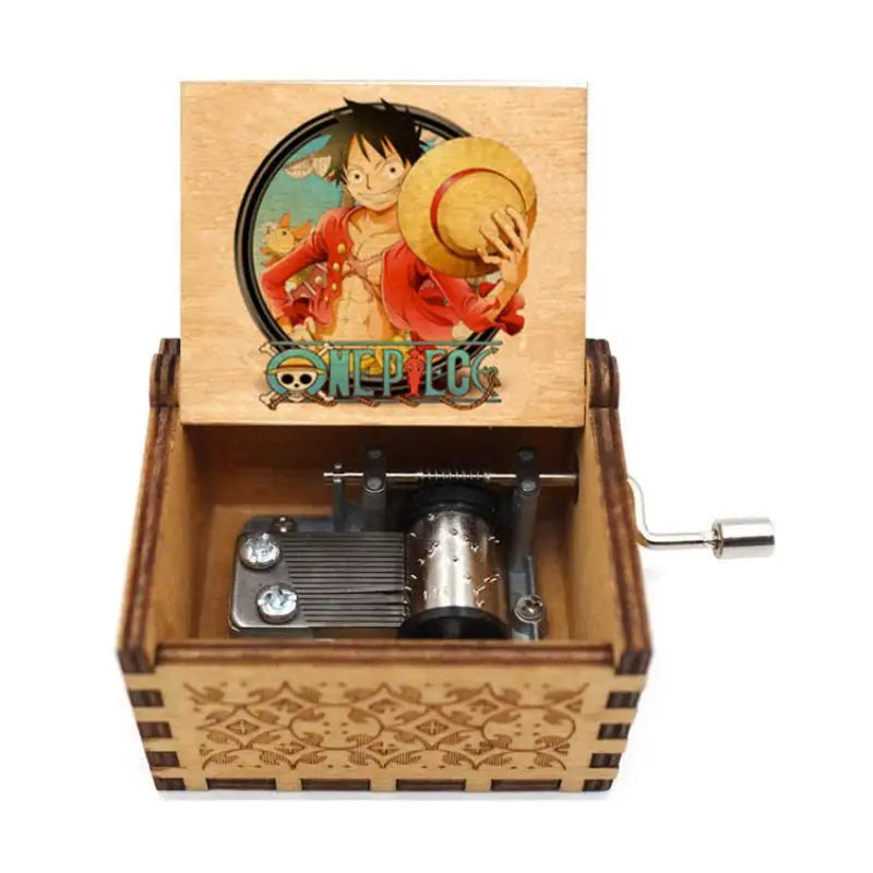 Wooden Music Box Anime One Piece Luffy Zoro Pattern Hand Cranked Home Decoration Carved Musical Box