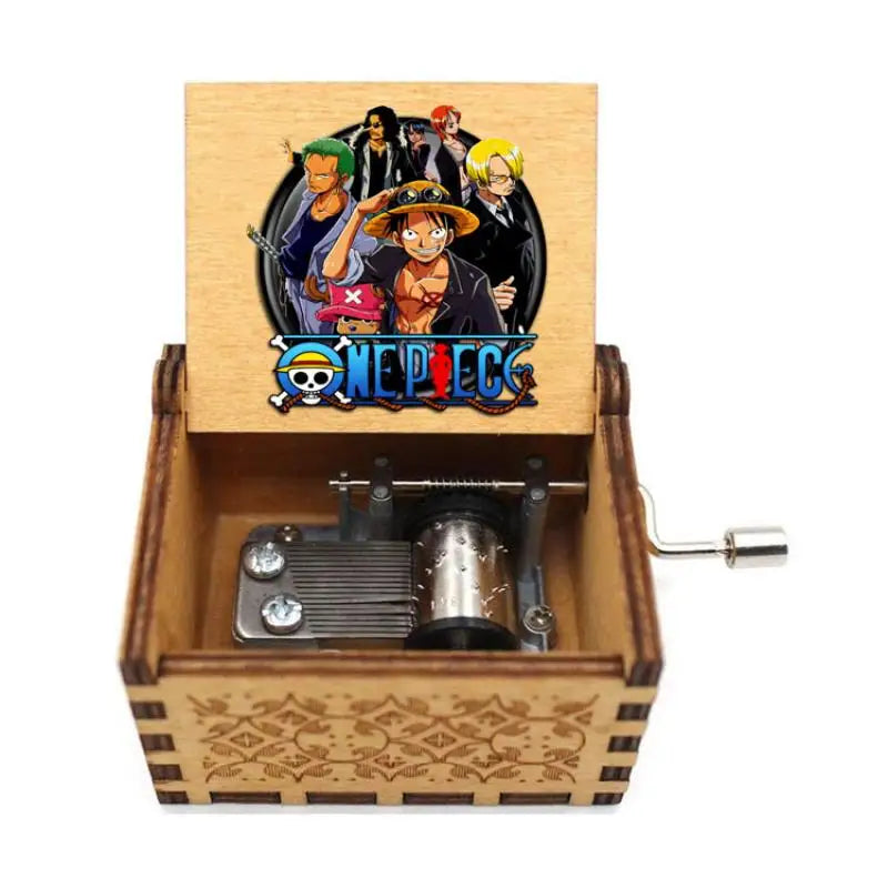 Wooden Music Box Anime One Piece Luffy Zoro Pattern Hand Cranked Home Decoration Carved Musical Box