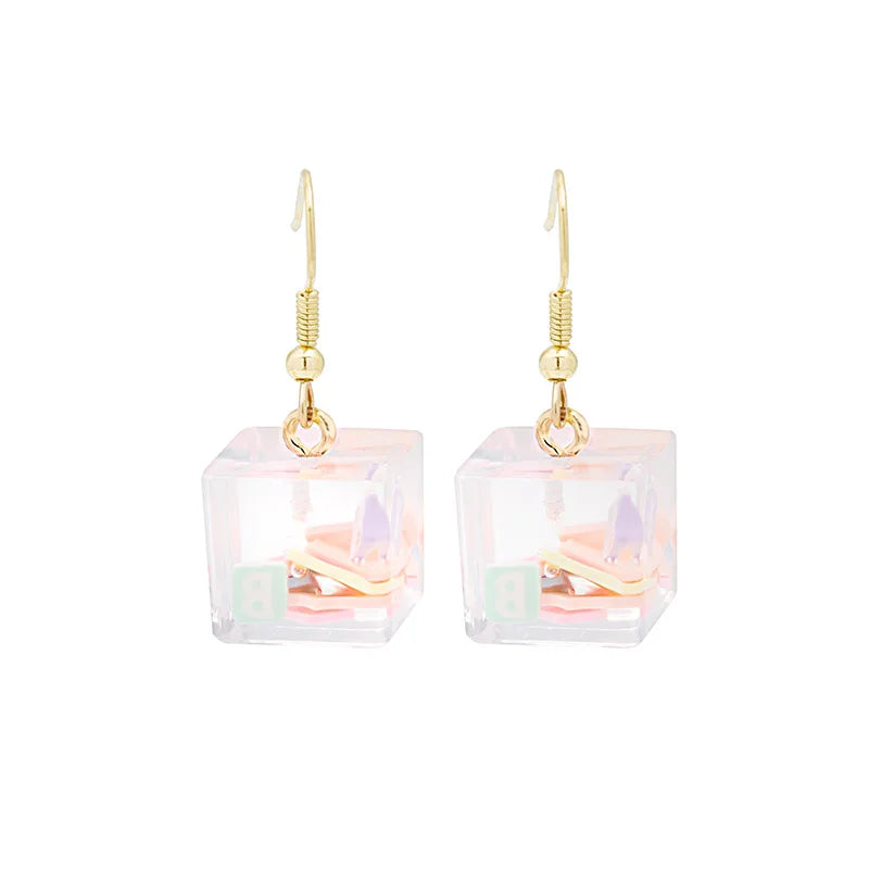 Three-Dimensional Square Dice Earrings