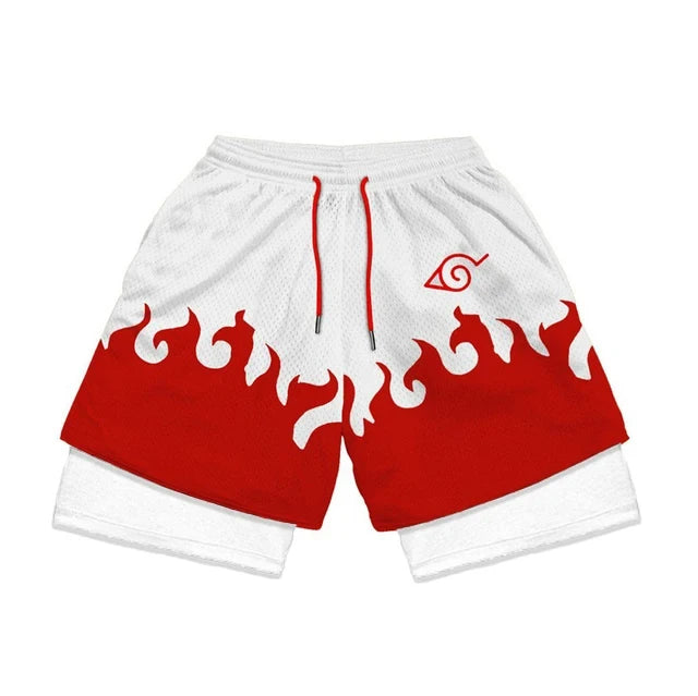 Men's Shorts 2 In 1 Bilayer Shorts Anime Sports Fitness Running Performance Shorts Print Casual Breathable Drawstring Shorts