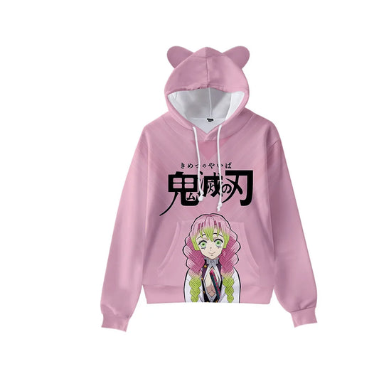 Japan Anime Demon Slayer Print Pullover Cute Cat Ears Hoodies