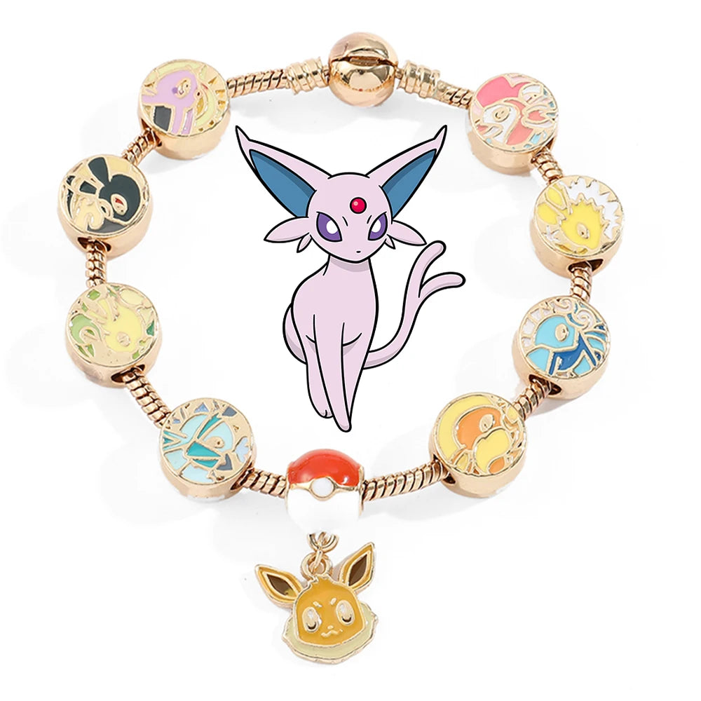 Anime Pokemon Bracelet Eevee Vaporeon Flareon Metal Beads Pendant