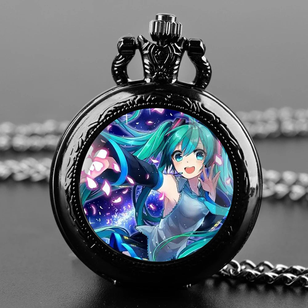 Japan Anime Miku Glass Dome Quartz Pocket Watch