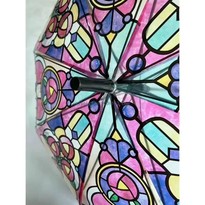 British Wind Rainforest Arch Transparent Umbrella Stained Glass Transparent Umbrella Long Handle Automatic