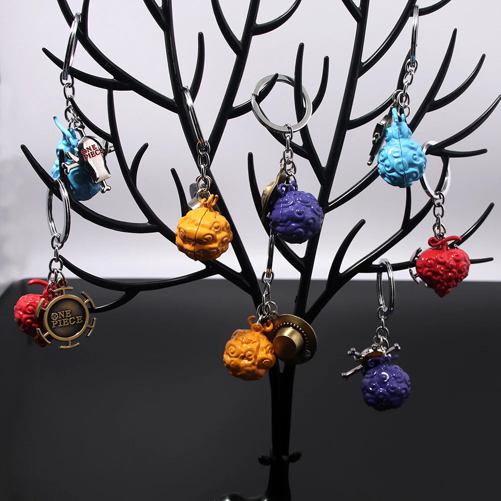 Anime Devil Fruit Keychain One Piece Straw Hat Luffy Ace Rubber Fruit Pendant Backpack Keyring