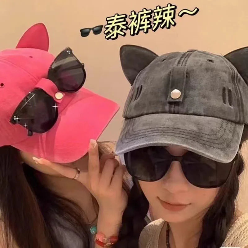 new cute Cat's ears aviator sunglasses holder baseball cap