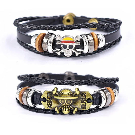 One Piece Luffy brayed Rope Bracelet for Men Anime Straw Hat Leather Bracelet