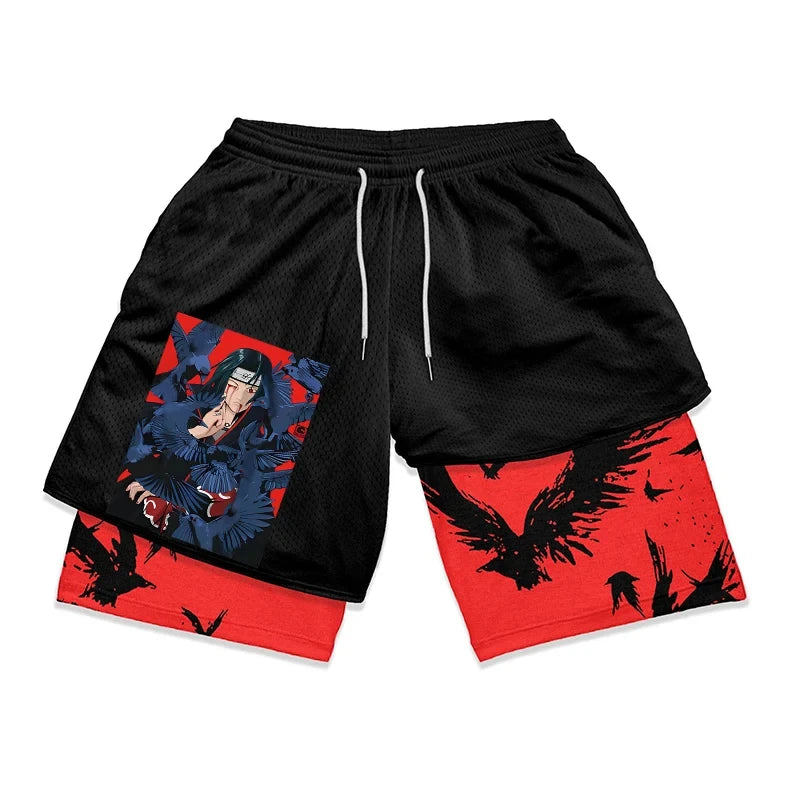 Men's Shorts 2 In 1 Bilayer Shorts Anime Sports Fitness Running Performance Shorts Print Casual Breathable Drawstring Shorts