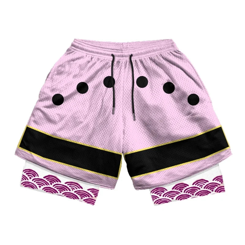 Men's Shorts 2 In 1 Bilayer Shorts Anime Sports Fitness Running Performance Shorts Print Casual Breathable Drawstring Shorts