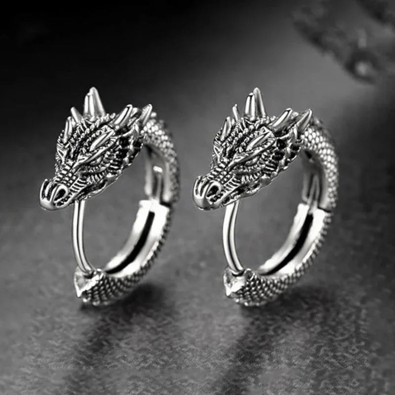 Huitan Chinese Dragon Hoop Earrings – Bold, Antique & Hip-Hop Inspired