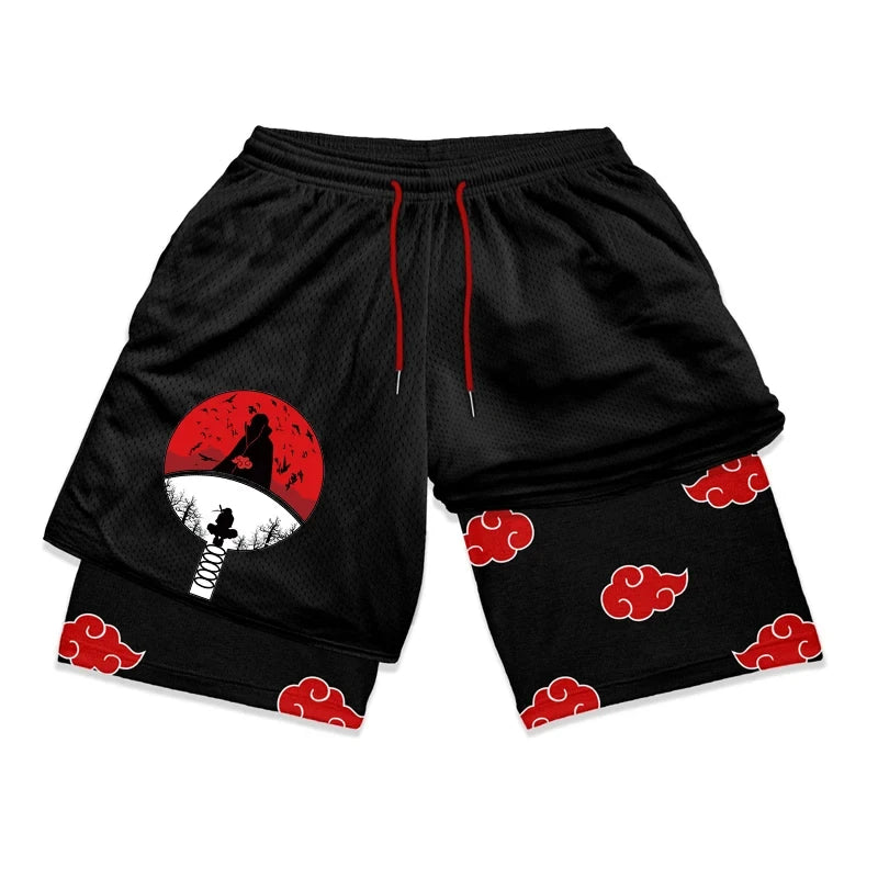 Men's Shorts 2 In 1 Bilayer Shorts Anime Sports Fitness Running Performance Shorts Print Casual Breathable Drawstring Shorts