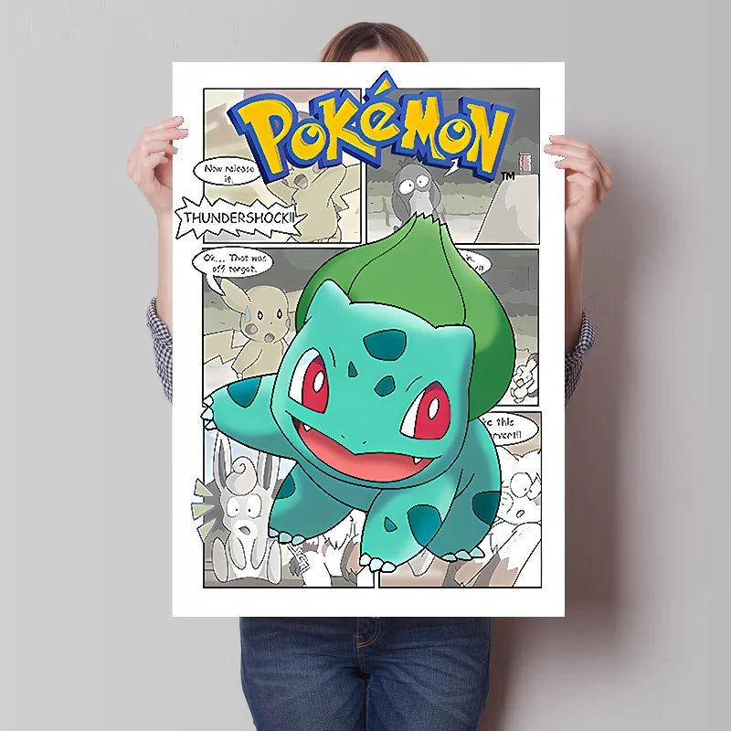 Pokemon Anime Figures Print Canvas Wall Art Posters Surrounding Charizard Bulbasaur Pikachu Decoration Interior Posters for Room