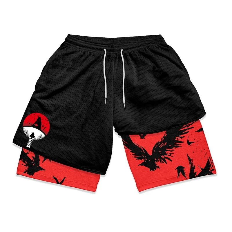 Men's Shorts 2 In 1 Bilayer Shorts Anime Sports Fitness Running Performance Shorts Print Casual Breathable Drawstring Shorts