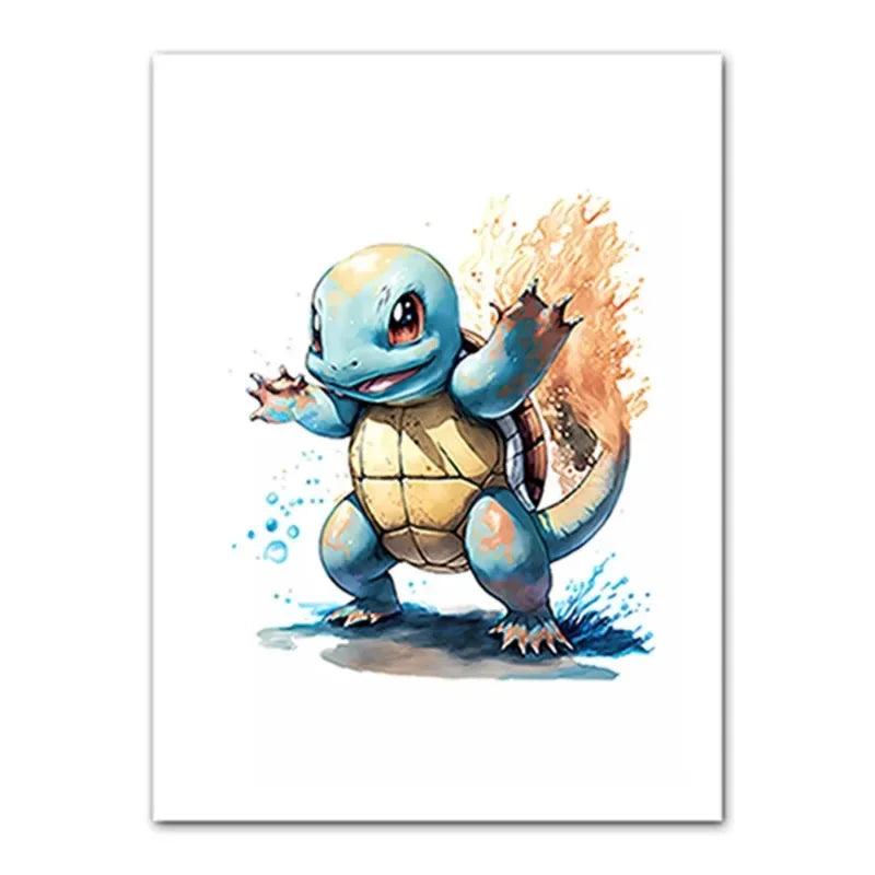 Anime Pokemon Canvas Painting Bulbasaur Charmander Squirtle Poster and Print Watercolor Wall Art