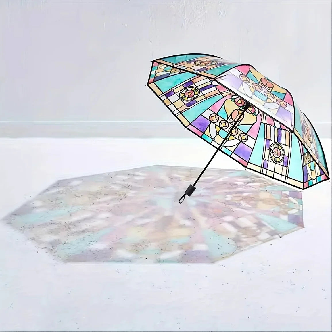 British Wind Rainforest Arch Transparent Umbrella Stained Glass Transparent Umbrella Long Handle Automatic