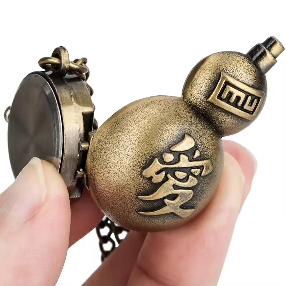 Anime Metal Accessories Gaara Love Gourd Pendant Necklace With Vintage Quartz Pocket Watch