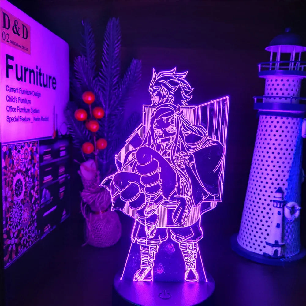 Demon Slayer Nezuko Tanjirou Zenitsu 3D Night Lights Kimetsu no Yaiba Akaza LED Figure Night Lamp