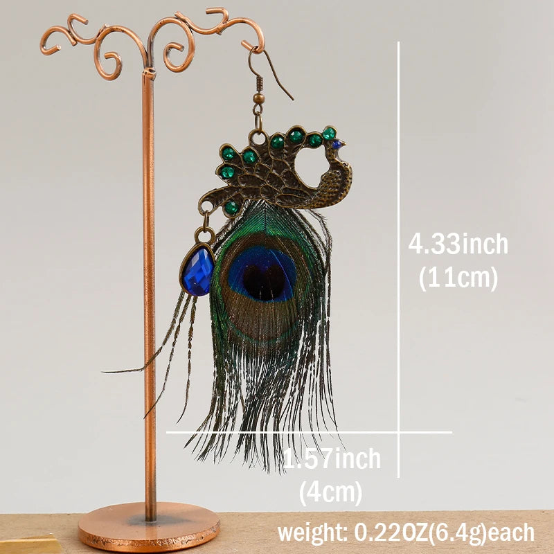 1 pair of Japanese and Korean peacock feather earrings