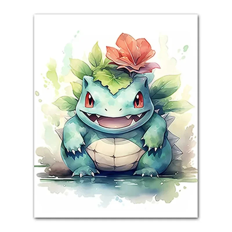 Anime Pokemon Canvas Painting Bulbasaur Charmander Squirtle Poster and Print Watercolor Wall Art