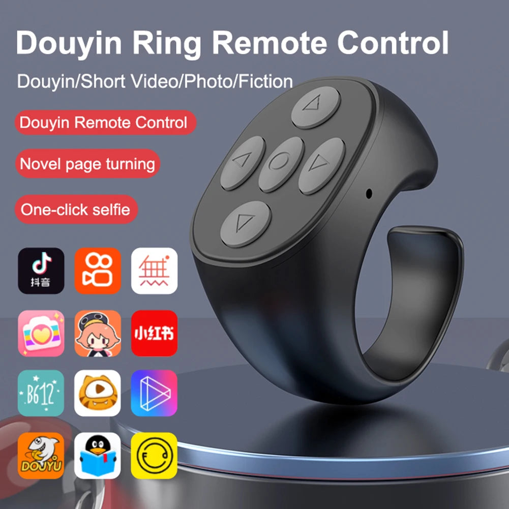 For Tiktok Bluetooth Remote Control Ring Gadget Flipping Selfie Fingertip Controller Give Likes 4 Buttons 10m for IPhone Xiaomi