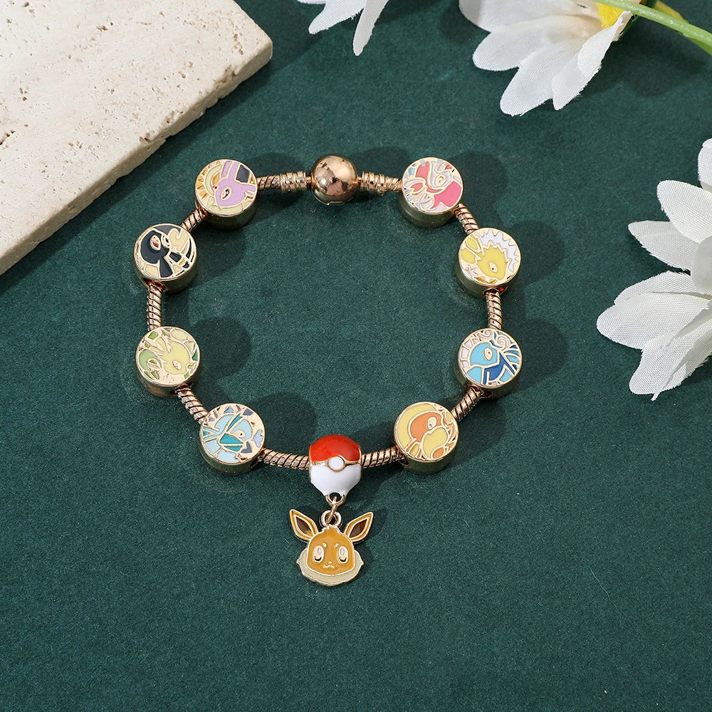 Anime Pokemon Bracelet Eevee Vaporeon Flareon Metal Beads Pendant