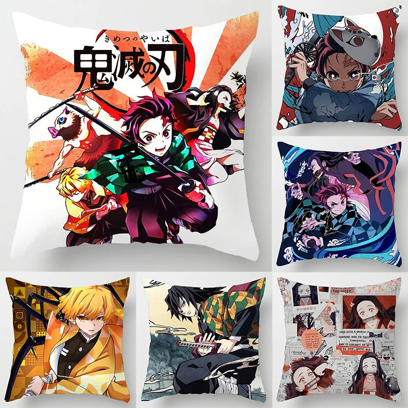 45 * 45CM Demon Slayer Kimetsu No Yaiba Pillowcase Home Decor Sofa