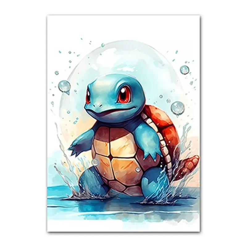 Anime Pokemon Canvas Painting Bulbasaur Charmander Squirtle Poster and Print Watercolor Wall Art