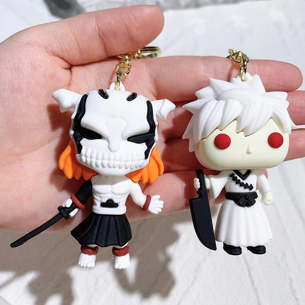 Anime Bleach Keychain Kurosaki Ichigo Silicone Pendant Keyring Backpack Key Holder