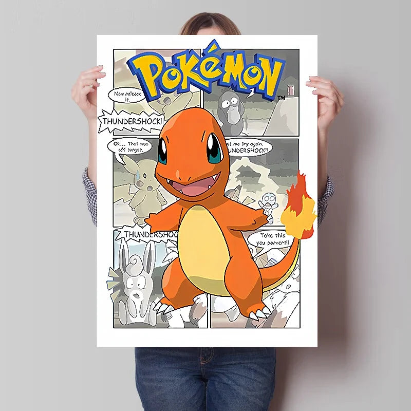 Pokemon Anime Figures Print Canvas Wall Art Posters Surrounding Charizard Bulbasaur Pikachu Decoration Interior Posters for Room