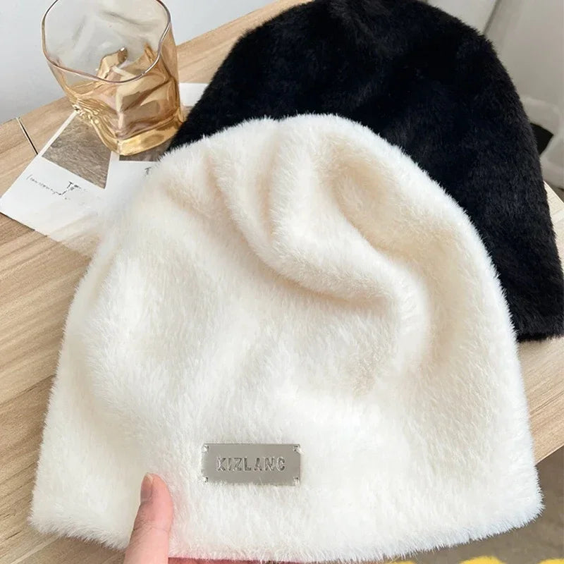 New Fashion Rabbit Fur Y2k Beanies Soft Warm Fluffy