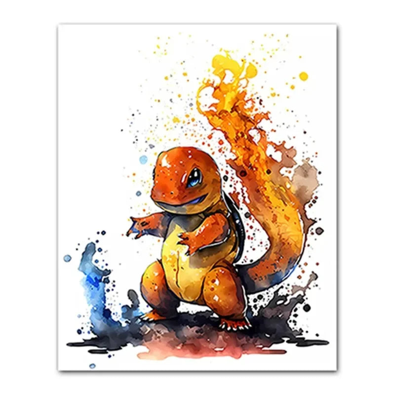 Anime Pokemon Canvas Painting Bulbasaur Charmander Squirtle Poster and Print Watercolor Wall Art