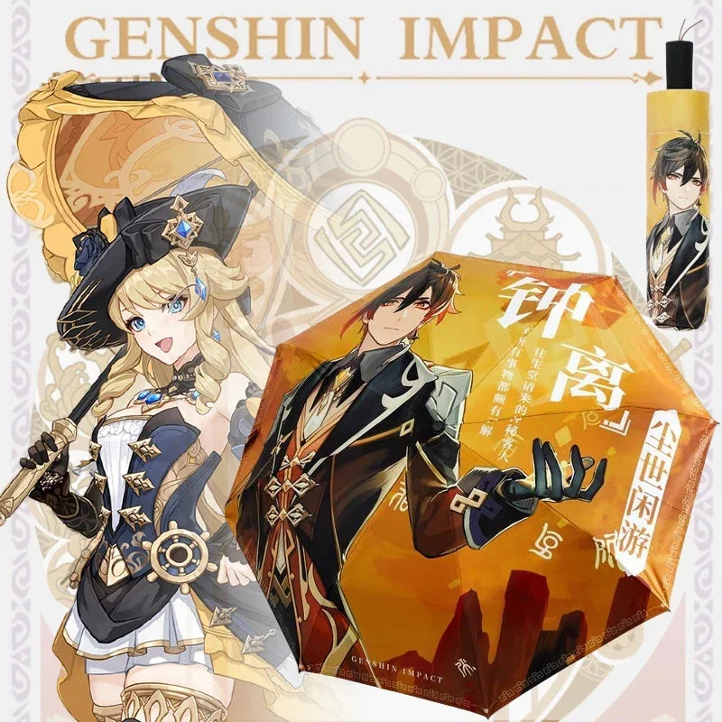 Anime Genshin Impact Umbrella Ganyu Hutao Three-folding UV Blocking