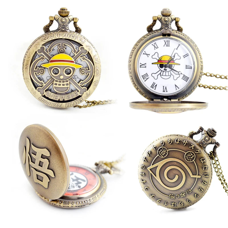 One Piece Anime Pocket Watch Dragon Ball Naruto Retro Flip Pocket Watch Necklace Pendant