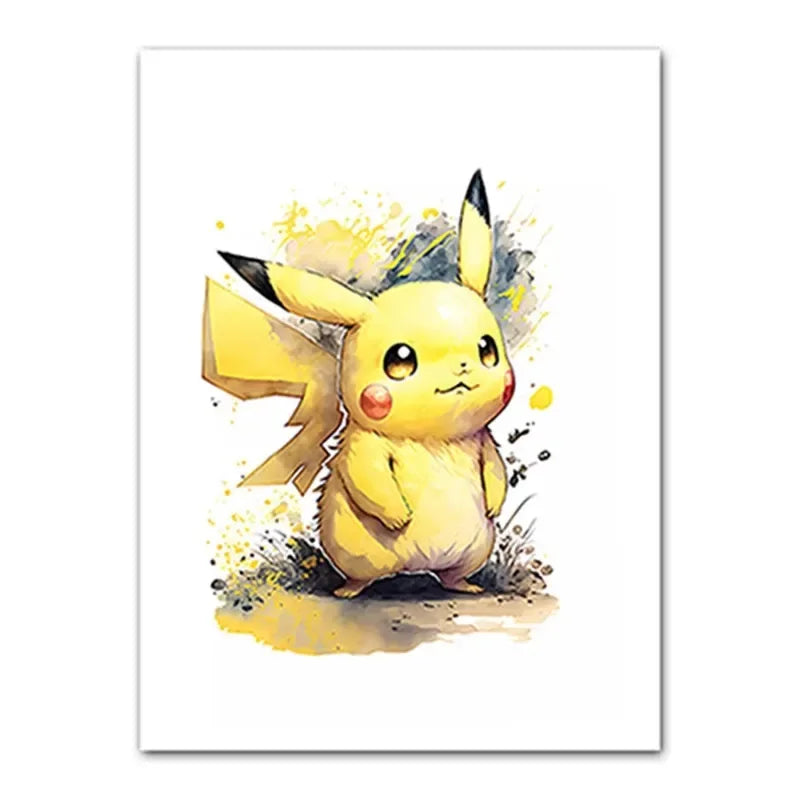 Anime Pokemon Canvas Painting Bulbasaur Charmander Squirtle Poster and Print Watercolor Wall Art