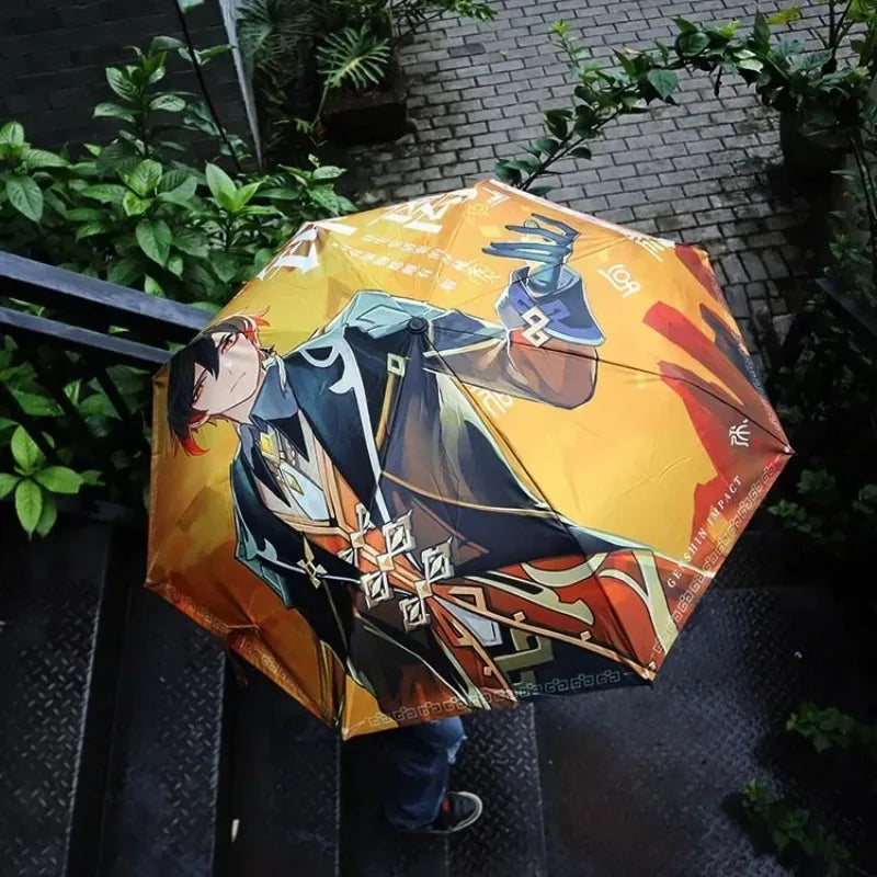 Anime Genshin Impact Umbrella Ganyu Hutao Three-folding UV Blocking