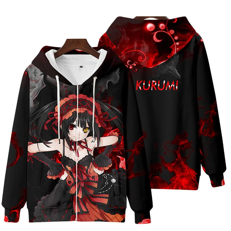 Japan Anime Date A Live Girl Tokisaki Kurumi Printed Sweatshirt Hooded Hoodies