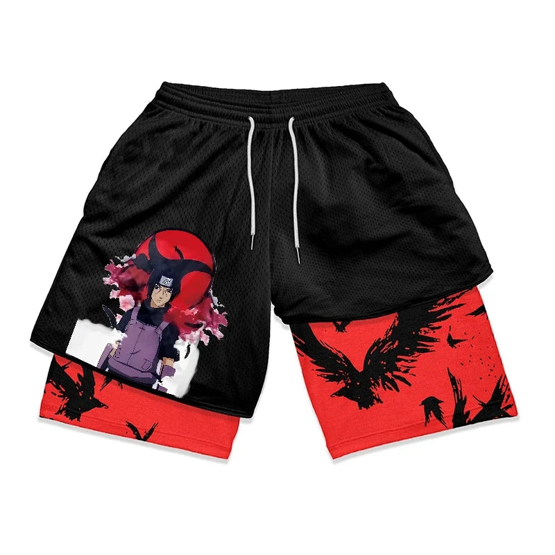 Men's Shorts 2 In 1 Bilayer Shorts Anime Sports Fitness Running Performance Shorts Print Casual Breathable Drawstring Shorts