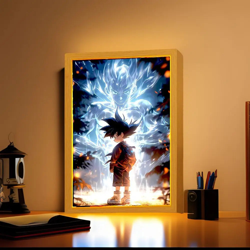 Anime Figure Light Painting Photo Frame Dragon Ball Z Goku Led Night Light Lamp Bedside Table Decorate