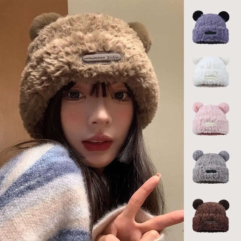 Couple Cute Bear Ear Wool Hat Knitted Hat Cold Cap Knitted