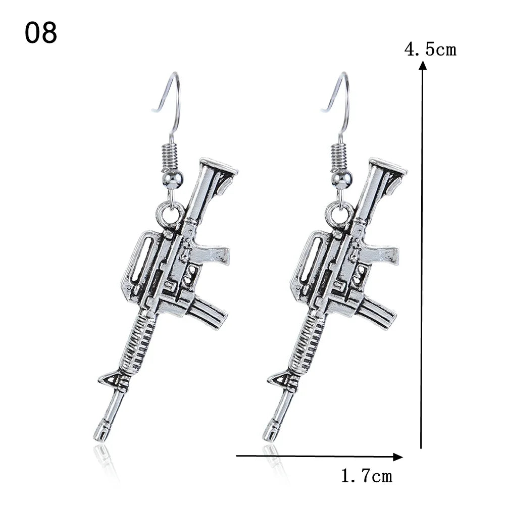 1Pair Punk Handcuffs Blade Gun Drop Earrings Women Simple Fashion Cool Pistols Ear Stud Jewelry Accessories