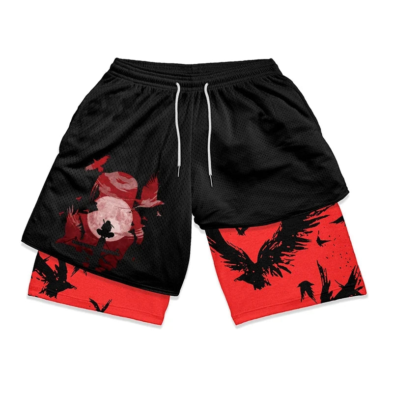 Men's Shorts 2 In 1 Bilayer Shorts Anime Sports Fitness Running Performance Shorts Print Casual Breathable Drawstring Shorts