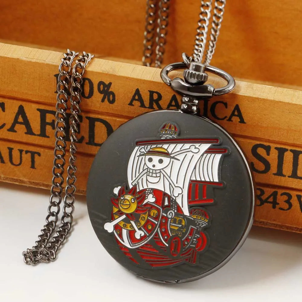 One Piece Simple Personalised Quartz Pocket Watches Anime Necklace With Chain Pocket