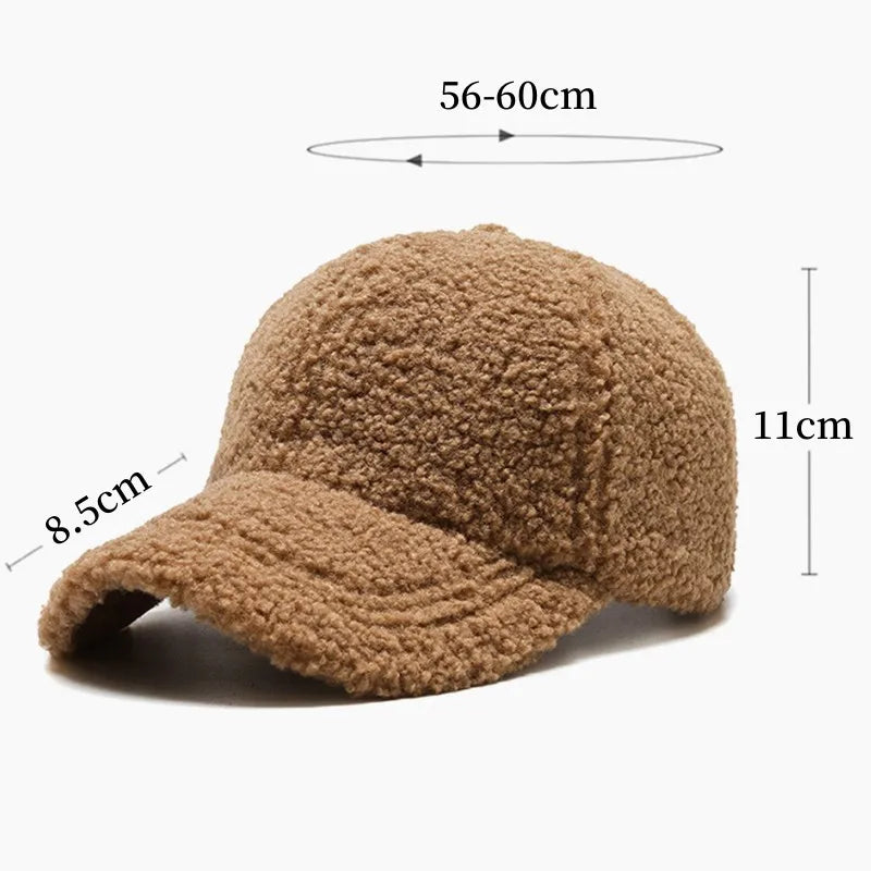 Winter Women Baseball Cap Men Artificial Lamb Wool Duck Tongue Hats Plush Thickened