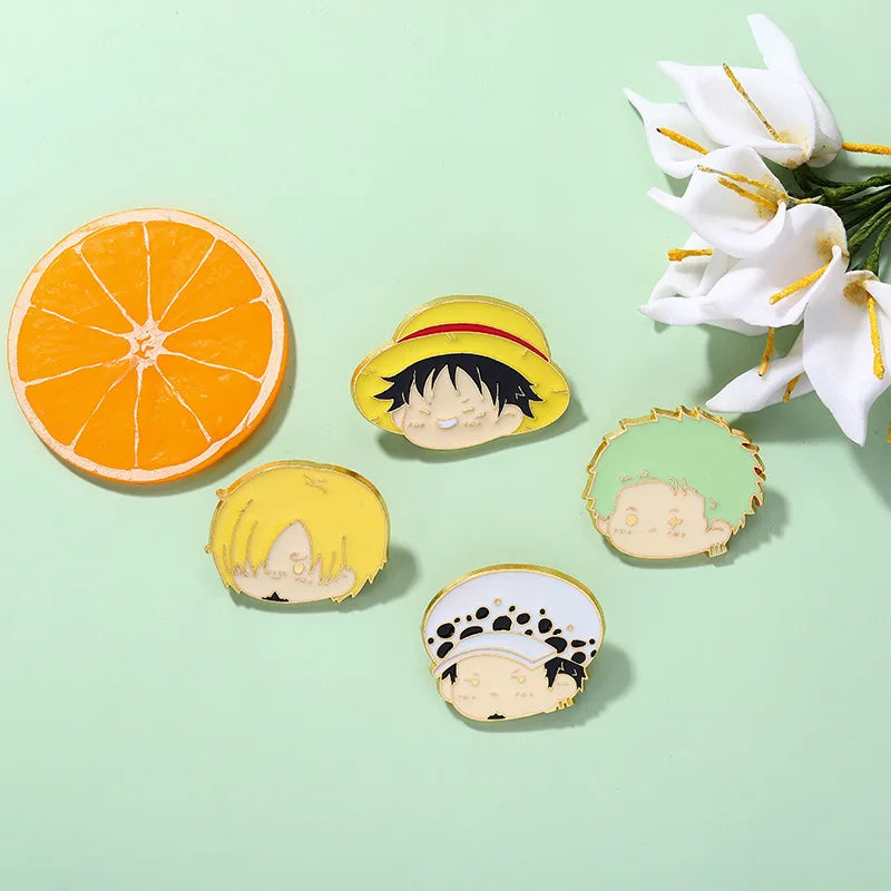 One Piece Brooches Luffy Zoro Nami Chopper Sanji  Anime Action Figures Metal Enamel Badge Backpack Lapel Pins